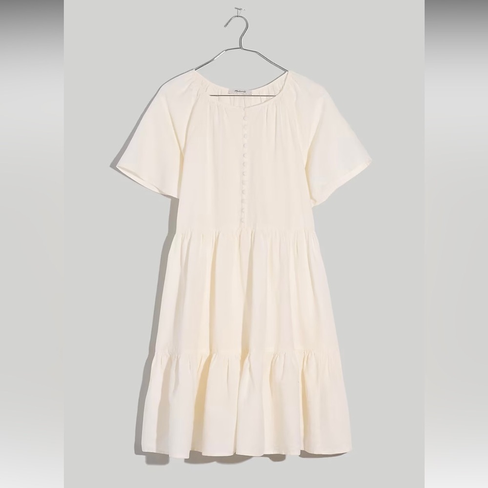 Madewell Linen Blend Flutter Sleeve Tiered Mini Dress NF890 Cream XS